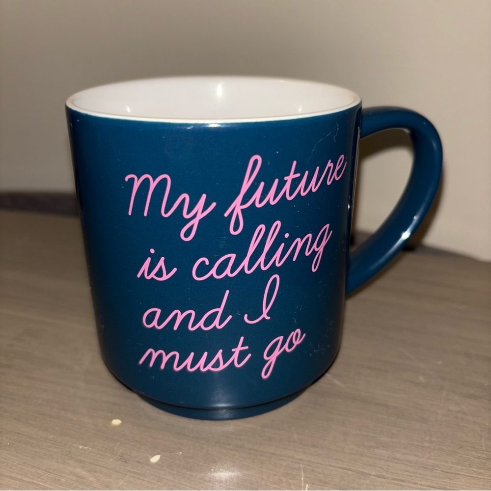 “My future is calling and I must go” Blue and Pink Ceramic Mug - Picture 6 of 8